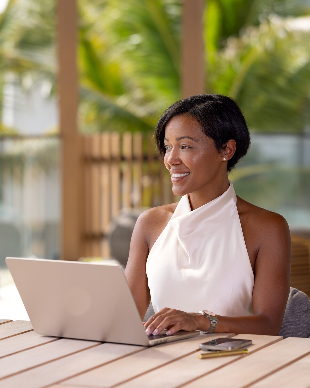 Tiffany Wells, Strategic Velocity founder, working at her desk